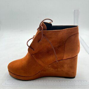 Brown Suede Women's Casual Fashion Lace Up Wedge Heel Booties Shoe